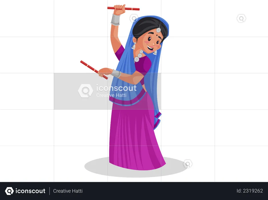Gujarati female playing dandiya  Illustration