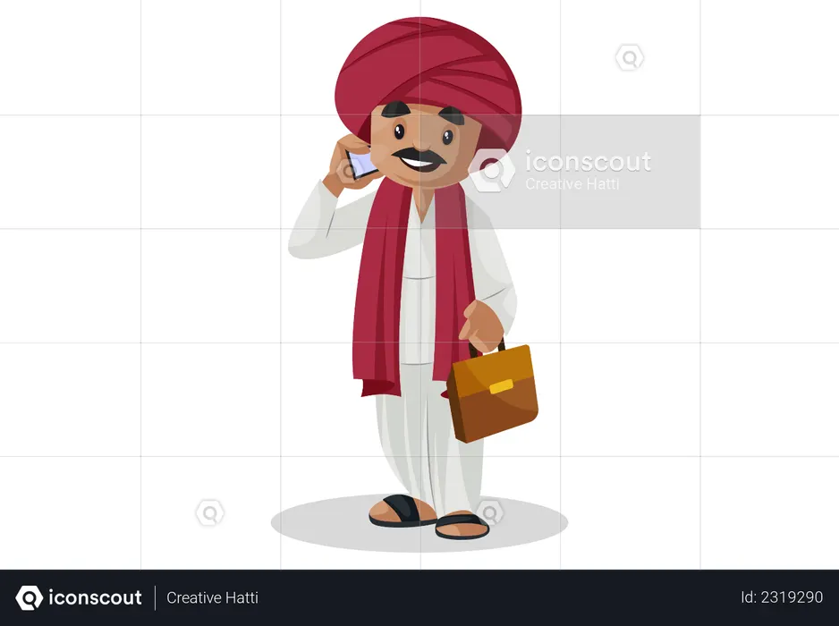 Gujarati Geschäftsmann telefoniert und trägt Aktentasche  Illustration