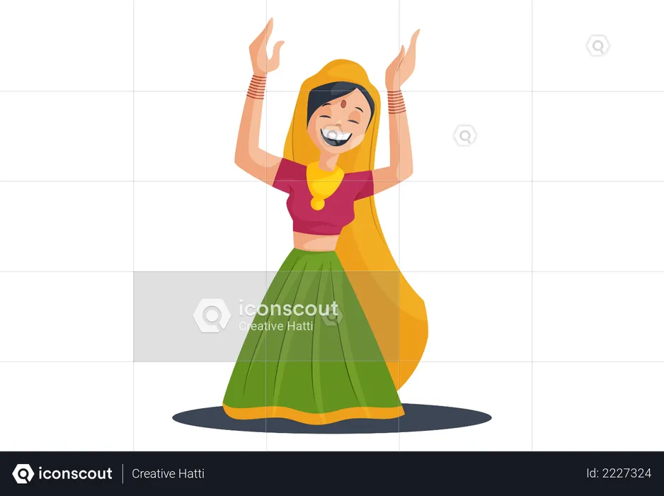 Gujarati Girl Playing or Dancing Garba with traditional clothes  Illustration