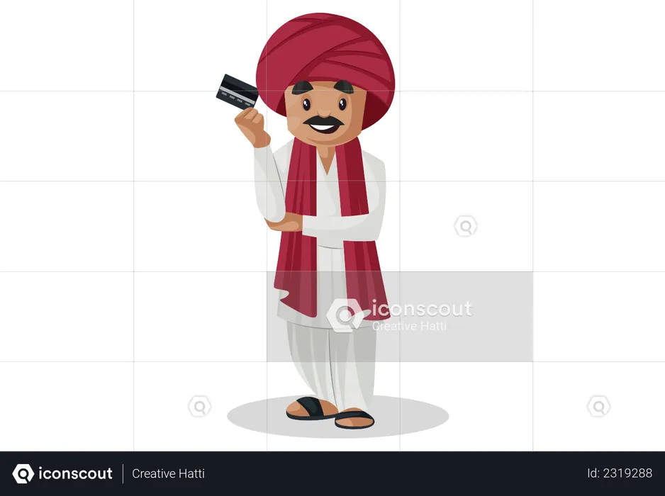 Gujarati man holding card in his hand  Illustration