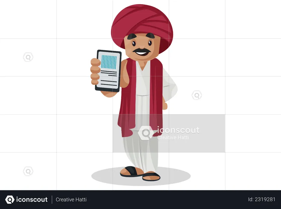 Gujarati man holding mobile in his hand  Illustration