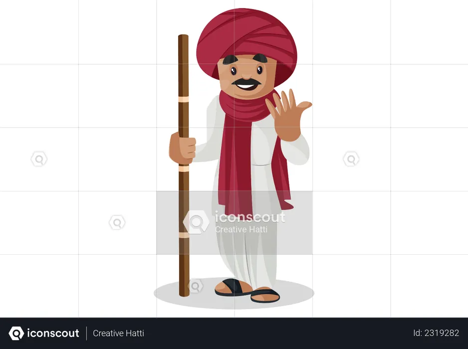 Gujarati man holding stick in his hand  Illustration