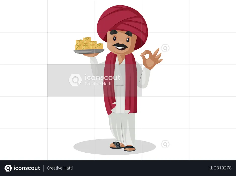 Gujarati Mann hält süßes Gericht  Illustration