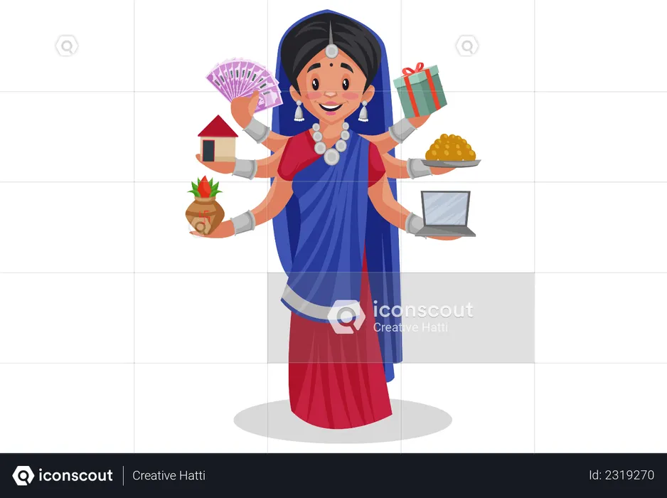 Gujarati multitasking woman  Illustration