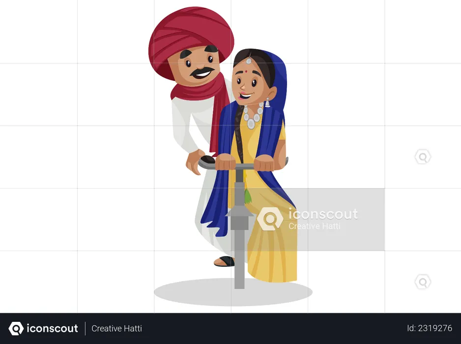 Gujarati-Paar auf dem Fahrrad  Illustration