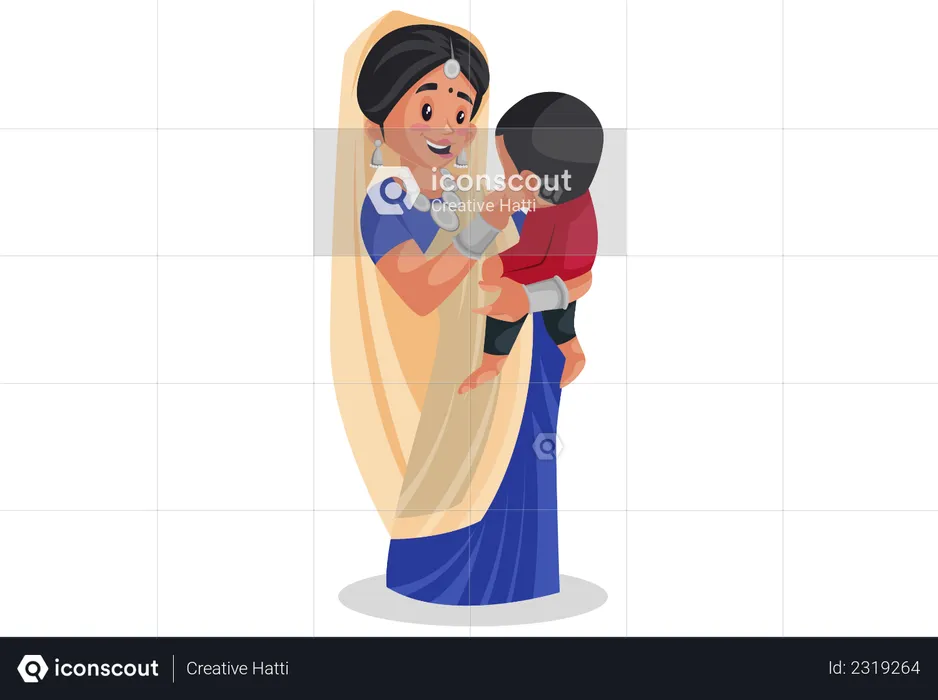 Gujarati woman holding baby in arms  Illustration