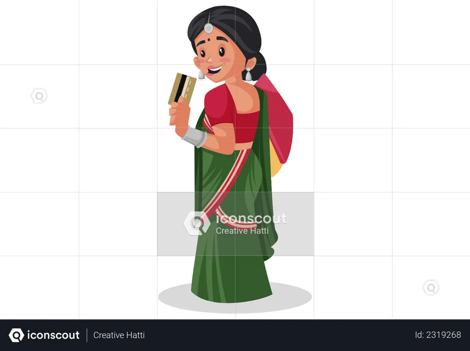 Gujarati woman holding card  Illustration