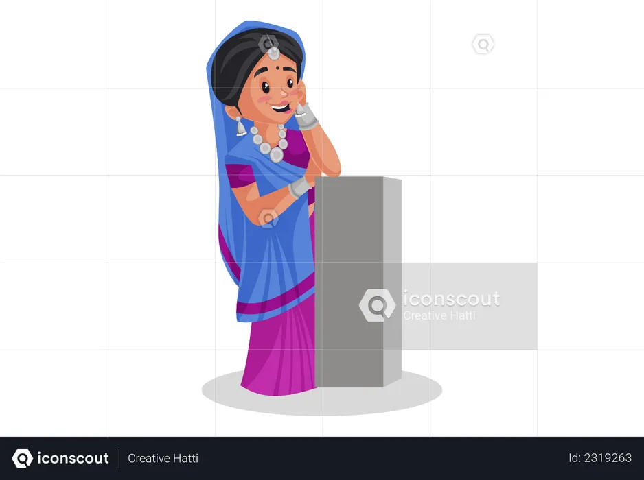 Gujarati woman is standing with a pole  Illustration