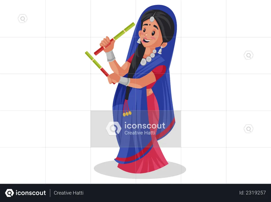 Gujarati woman playing garba  Illustration