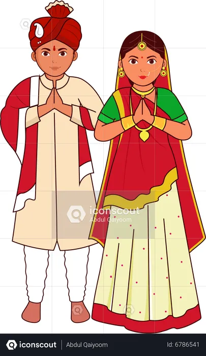 Gujrati Wedding Couple Greeting Namaste  Illustration