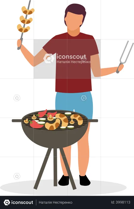 Guy arranging backyard barbecue  Illustration