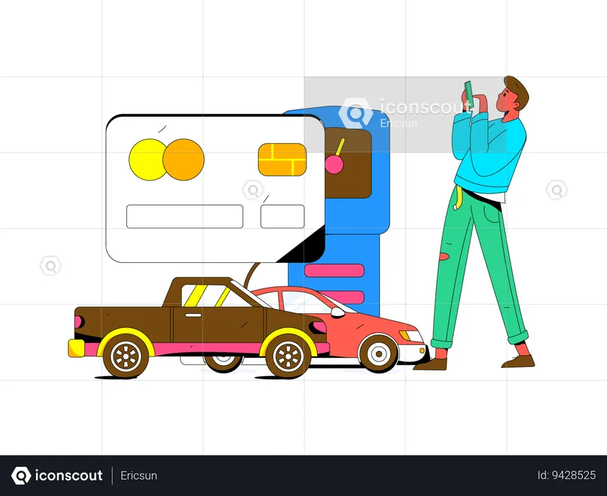 Guy at fuel pump  Illustration