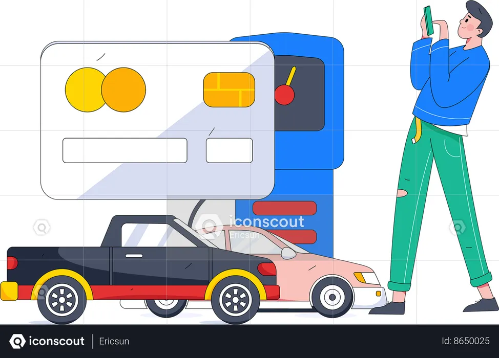 Guy at fuel pump  Illustration