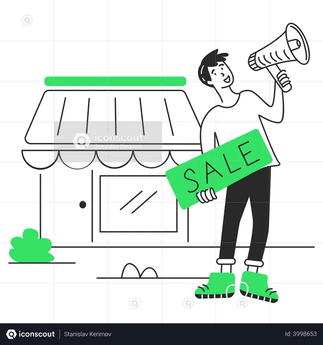 Guy calls for a sale at the store  Illustration