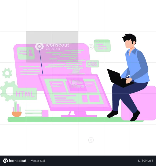 Guy  coding CSS and HTML  Illustration