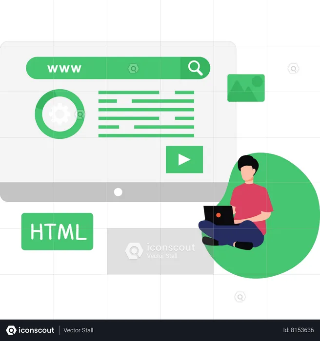 Guy Coding Web Page  Illustration