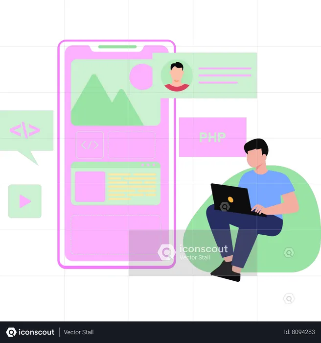 Guy  coding  website  Illustration