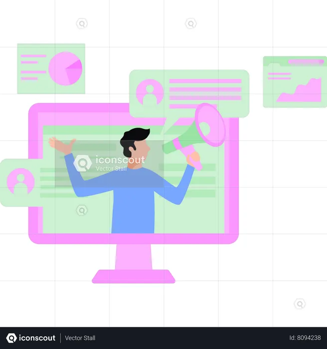 Guy  doing online marketing  Illustration