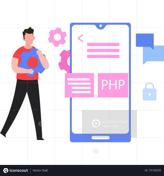 Guy doing PHP coding  Illustration