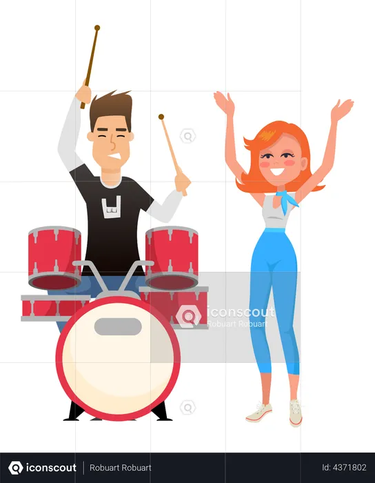 Guy drummer musician at drum  Illustration