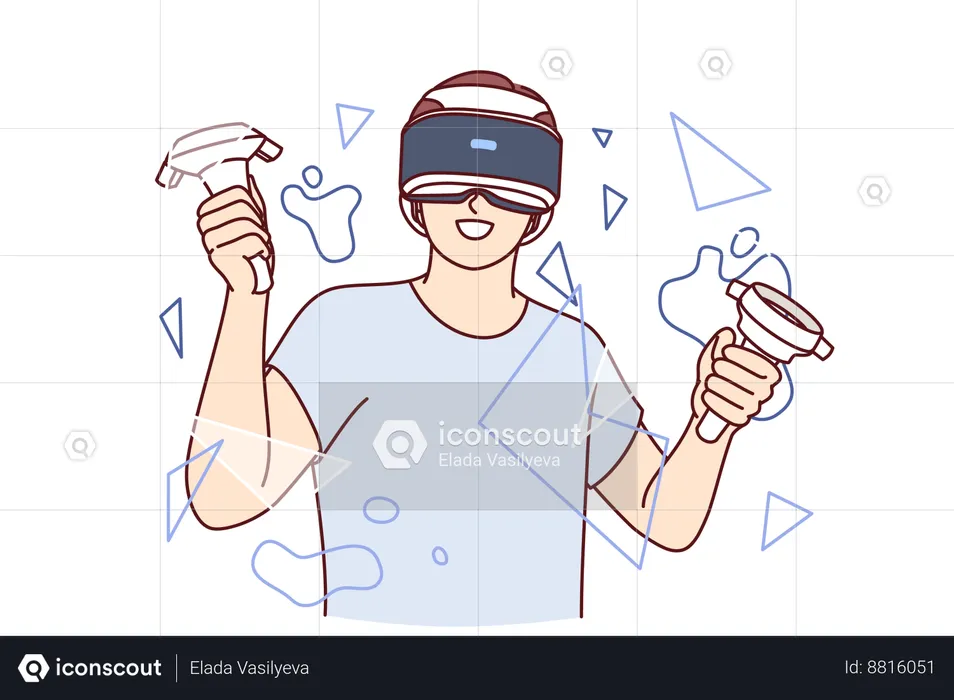 Guy enjoys virtual reality headset  Illustration