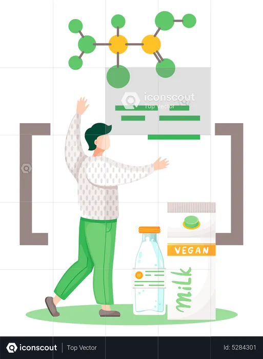 Guy examine la composition chimique du lait végétalien  Illustration