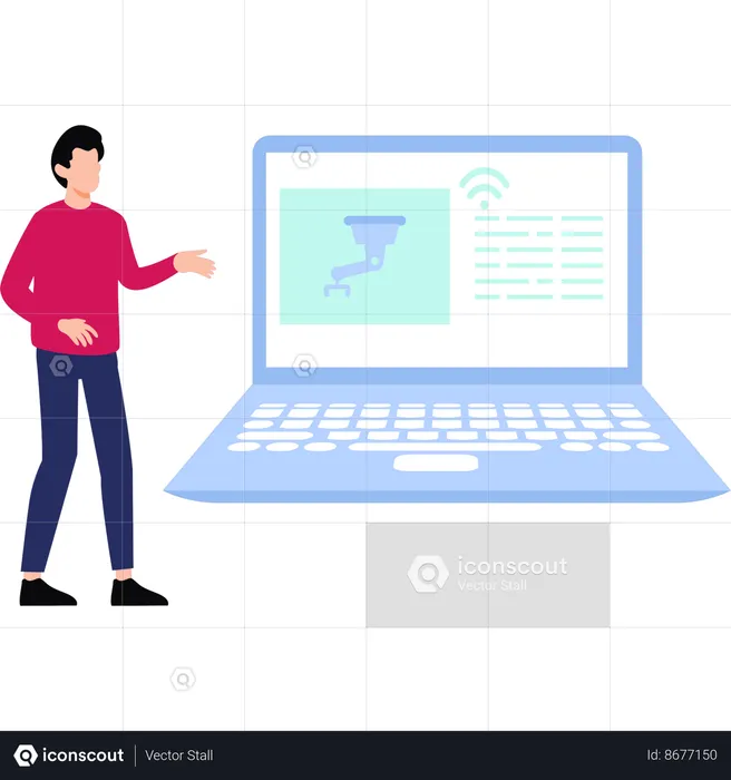 Guy explaining about wireless network connection  Illustration