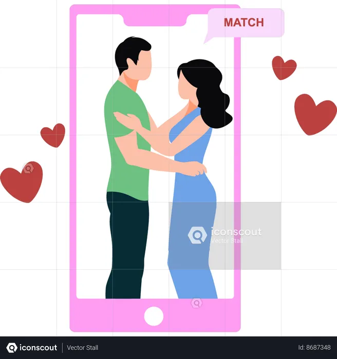 Guy finds his perfect match on an online dating app  Illustration