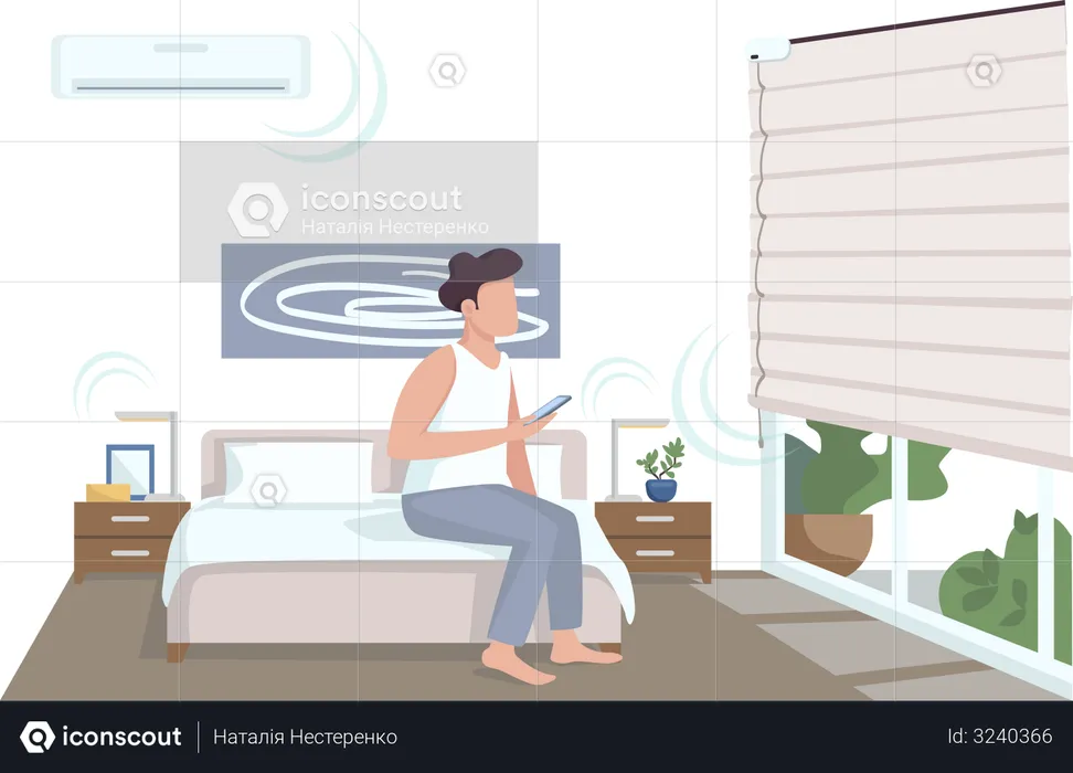 Guy in smart bedroom  Illustration