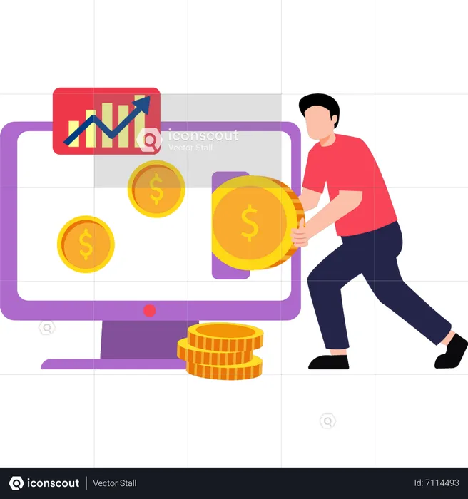 Guy investing money online  Illustration