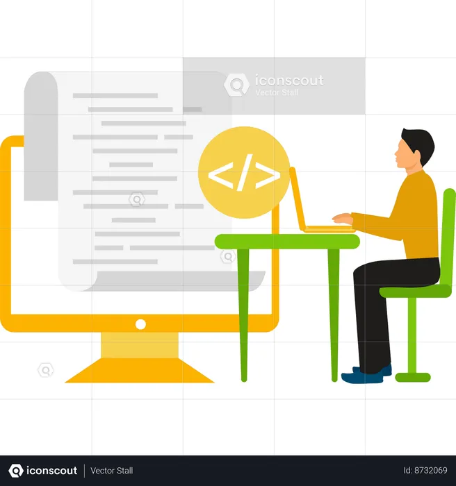Guy is coding as an entrepreneur  Illustration