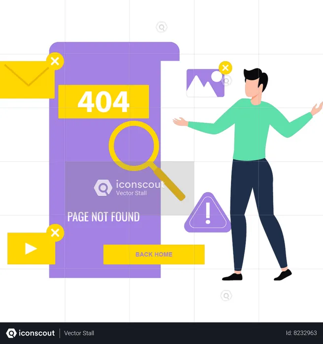 Guy is seeing a 404 error  Illustration