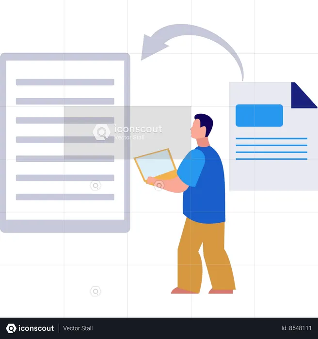 Guy is showing how to convert a text file into a document  Illustration