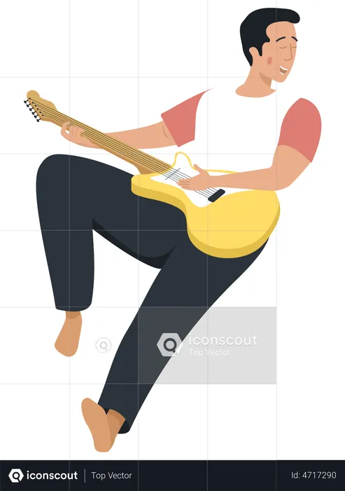 Guy lies with guitar  Illustration