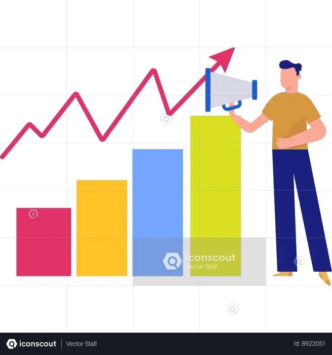 Guy Looking At Business Bar Graph  Illustration