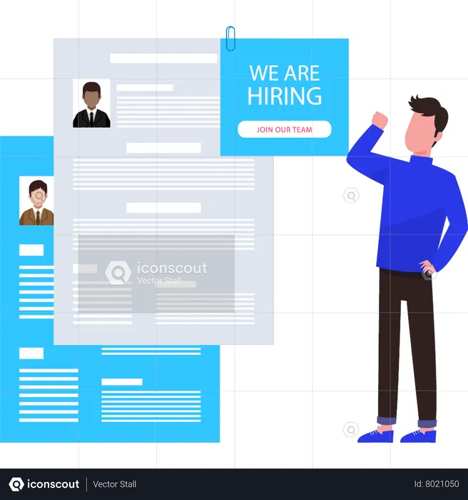 Guy looking at hiring CVs  Illustration