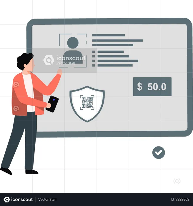 Guy looks at a user's profile scanning  Illustration