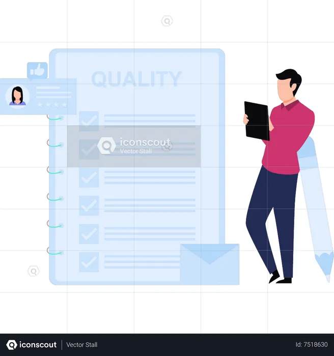 Guy marking quality list  Illustration