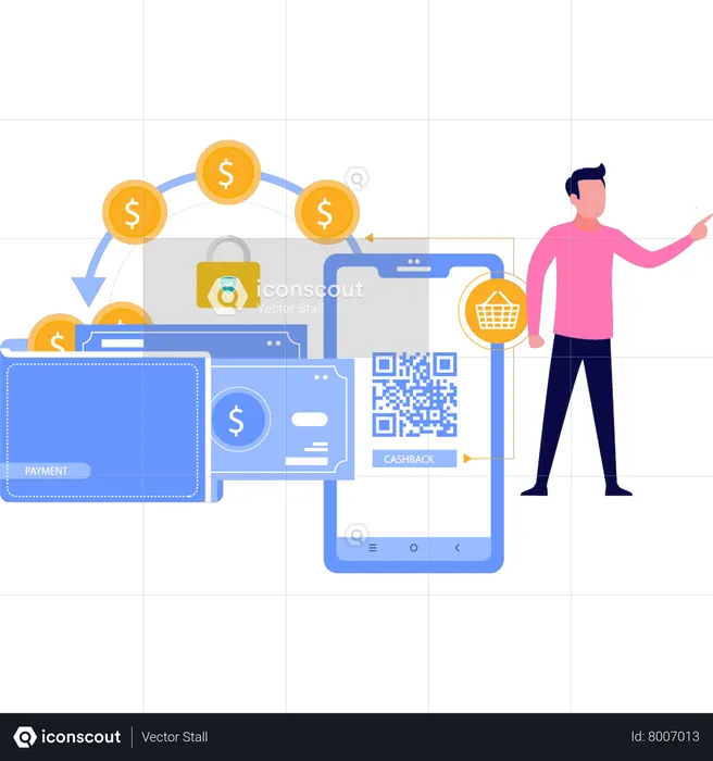 Guy paying by QR code  Illustration