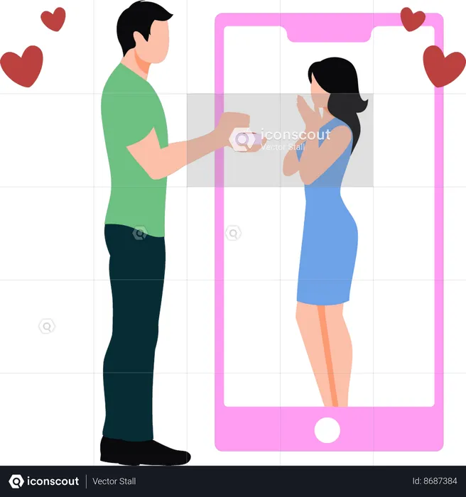 Guy proposing to a girl online  Illustration