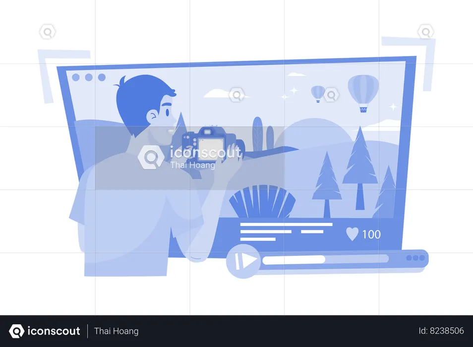 Guy Recording Vlog Video On A Camera  Illustration