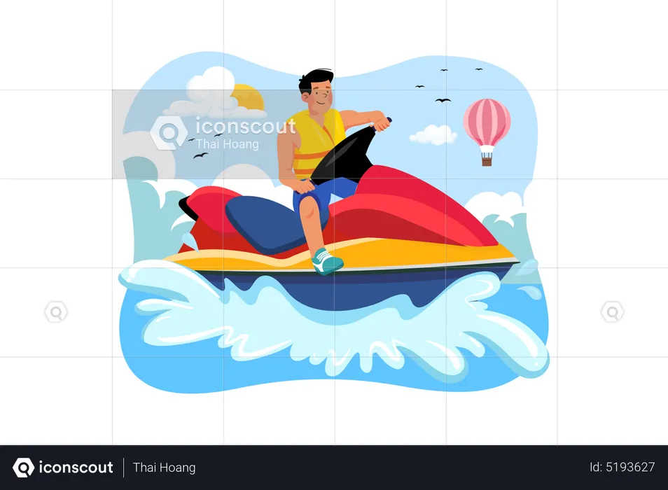 Guy riding a water scooter  Illustration