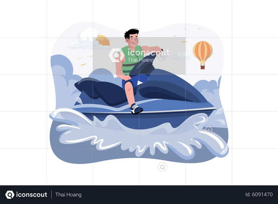 Guy riding a water scooter  Illustration