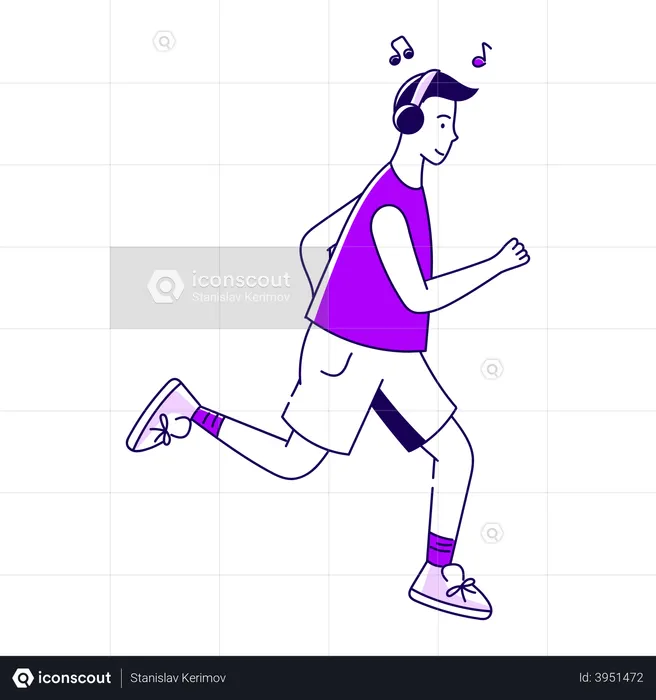 Guy running while listening to music  Illustration