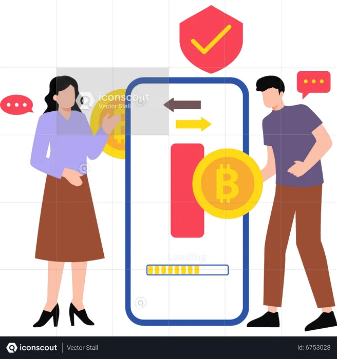 Guy sending bitcoins online  Illustration