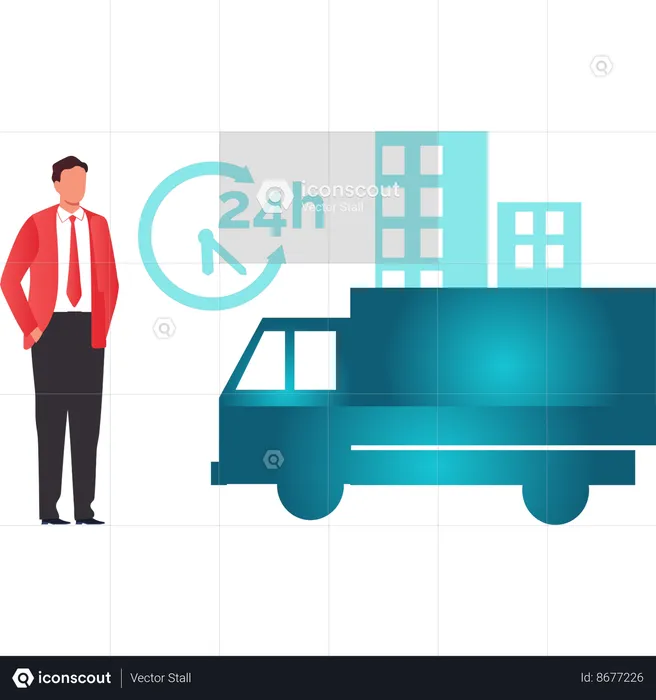 Guy showing 24 hours delivery services  Illustration
