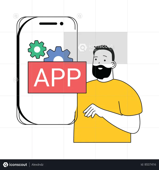 Guy showing smartphone app setting  Illustration