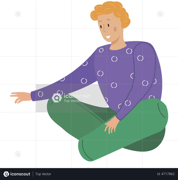 Guy sitting on floor reaches out for something  Illustration