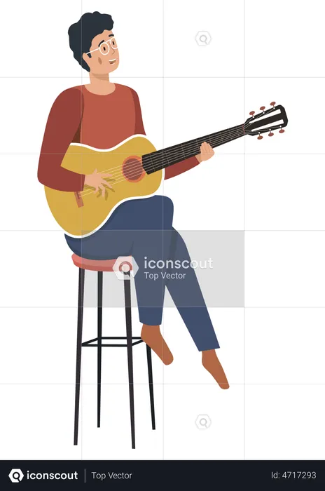 Guy sitting with guitar  Illustration