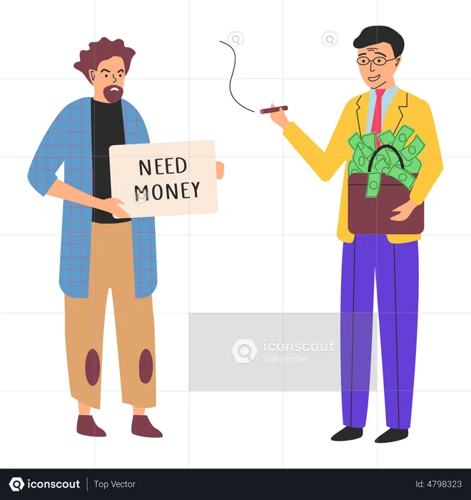Guy that needs money and successful millionaire  Illustration